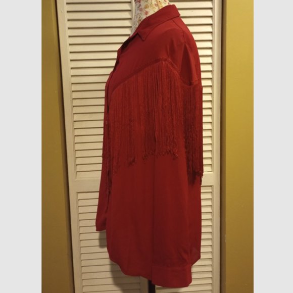 New with Tags Verdusa Women's Fringe-Trim Red Blouse, Size XL - Picture 5 of 12